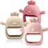 3 Packs Baby Teething Toy - Silicone Teething Mitten for Over 3 Months, BPA Free, Pink, Caramel & Coral Red
