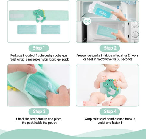 Upset Tummy 2 Packs Hilph Baby Colic, Gas and Stomach Relief, Heated Warmer Wrap with Gel for Newborns and Infants