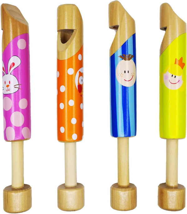 4-piece Wood Slide Whistle Toy Set, Colorful Children's Fun Music Toys, 7.5 Inches