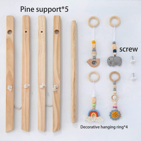 ToyKing 4 Wooden Baby Play Gym with Hanging Bar, Gym Toys and Natural Pine Wood, Perfect for Infant Development