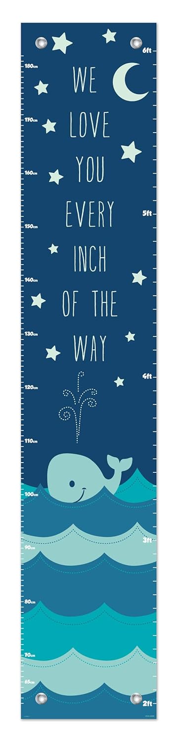Kids Nautical Chart, Love You Every Inch of The Way, Whale Height Growth Chart for Aquatic Room Decor