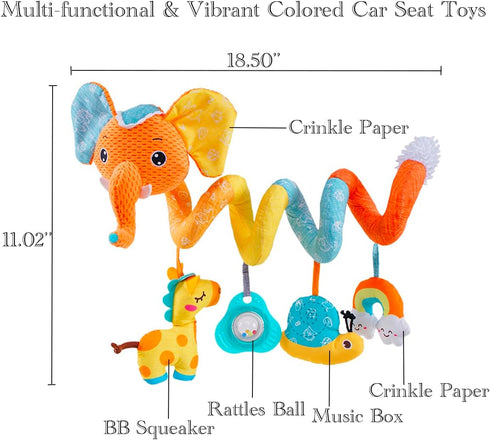 Car Seat Toys for Baby, Spiral Activity Stroller Toys for Infants 0-6 Months, Hanging Crib Toys with Music Box