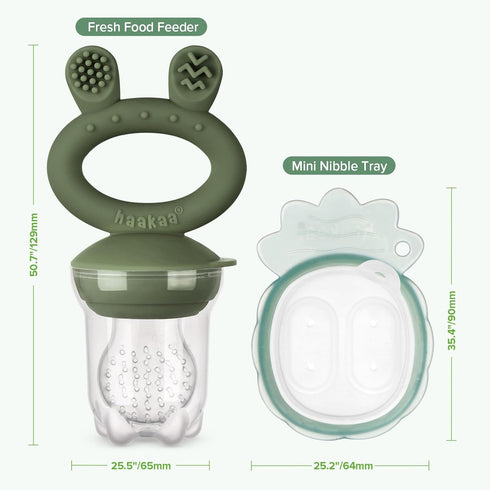 Haakaa Baby Fruit Food Feeder & Mini Freezer Nibble Tray Combo - BPA Free Silicone for Infant Feeding