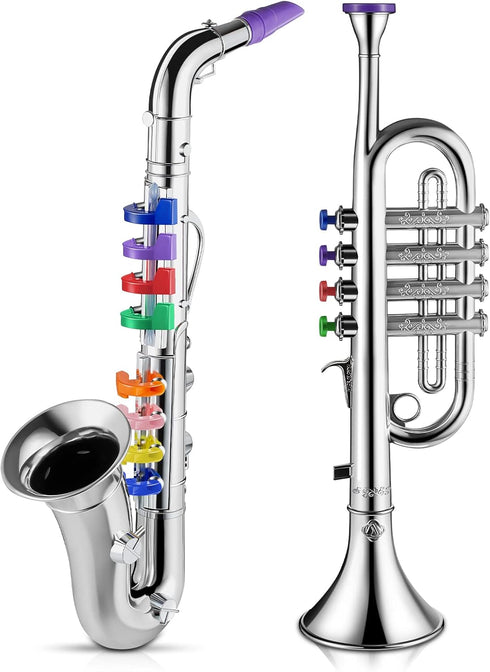 Lewtemi Set of 2 Musical Instruments Include Toy Trumpet and Saxophone Set
