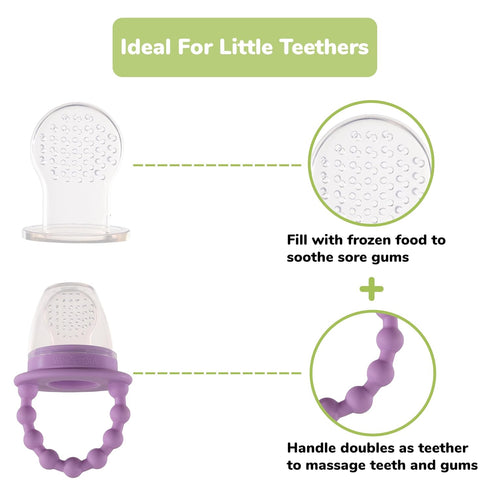 WeeSprout Silicone Baby Food Feeders + Freezer Tray Set of 2, Safe Food Introduction, Teething Toys, Dishwasher Safe