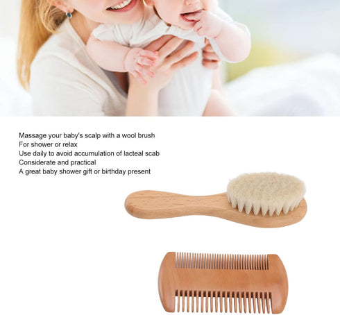 Set Walfront Wooden Baby Hair Brush and Comb Soft Goat Bristle Brush Double Edged Comb for Baby Shower Newborn Hair