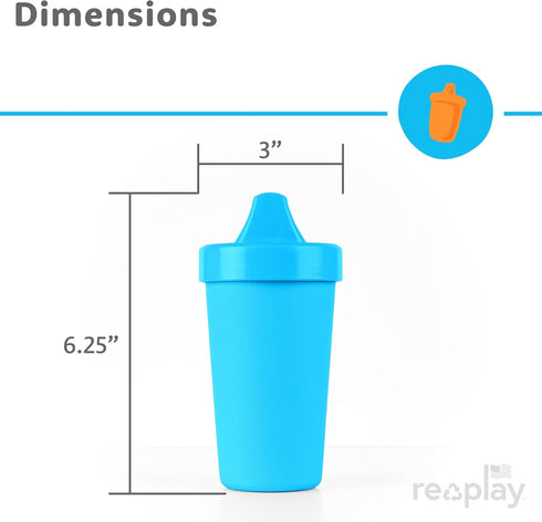 Re-Play Sippy Cups for Toddlers, 10 Oz Reusable Spill Proof Cups, Dishwasher Safe, Set of 3, A True Blue