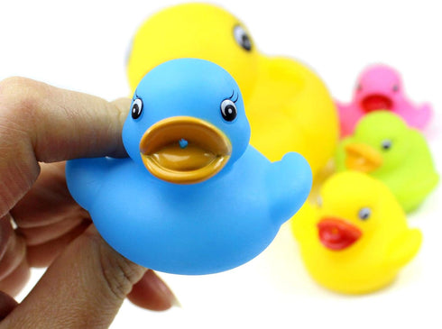 Floating Rubber Duckies Bath Play Set - 5 Pieces with 1 Jumbo Mama Ducky and 4 Baby Ducks (4 Colors)