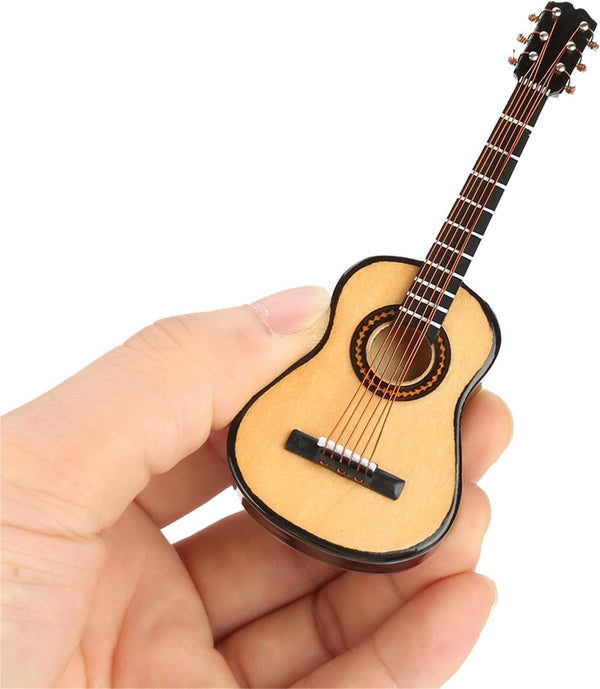KooingTech Miniature Guitar, 3.9in Wooden Tiny Guitar Decorative Model for Mini Music Ornament