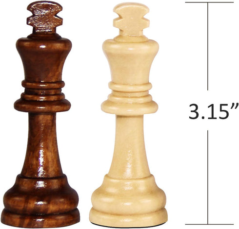 ASNEY Wooden Chess Pieces, Tournament Staunton Wood Chessmen, 3.15” King Figures, Includes Storage Bag