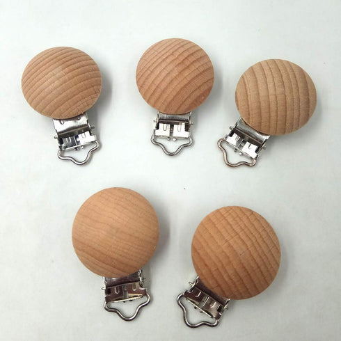 10pcs Natural Beech Wood Pacifier Clips Teething Grasping Toy Suspender Clips for DIY Baby Teether Toys (3.5cm/10pcs)