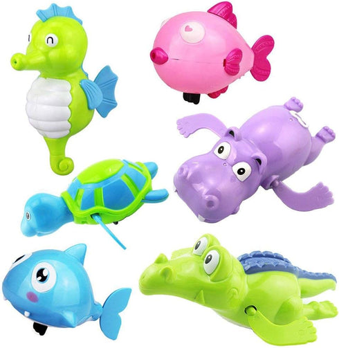 Floating Wind-up Bath Water Toys - 6 Pcs Sea Animal Bath Toy Set for Kids and Toddlers, Bathtub Playset