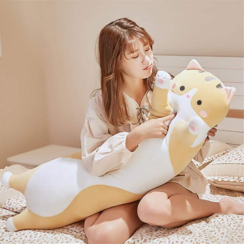 shangman Lovely Plush Cat Doll, Cute Cartoon Soft Stuffed Kitten, Long Throw Sleeping Pillow Toy for Kids, Girlfriend