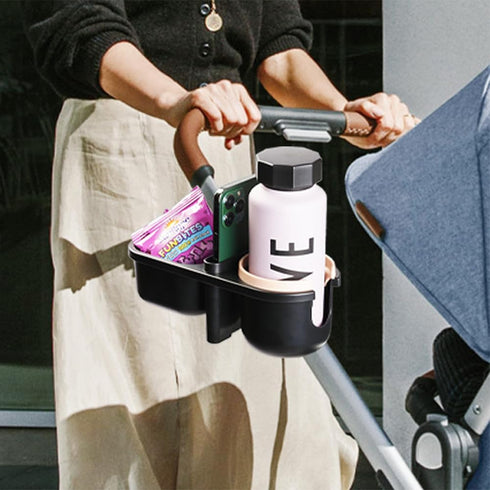 3 in 1 Universal Stroller Snack Tray with Cup Holder, Multifunctional Snack Catcher, Drink and Phone Holder for Stroller Snack Tray Attachment for Bumper Bar of Stroller Tray (Black)