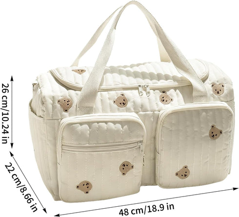 Generic 48x22x26cm Cartoon Bear Diaper Bag, Polyester Large Capacity Nappy Pouch with Compartments for Travel, Camping