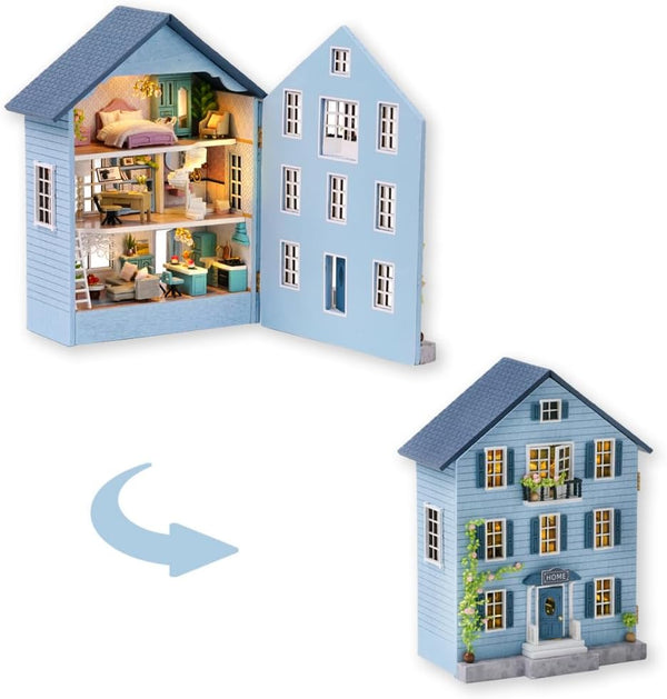TuKIIE DIY Miniature Dollhouse Kit with Furniture, 1:32 Scale Creative Room Opened