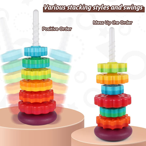 Spinning Toy, Rainbow Stacking Toys for Toddlers 1-3, Ring Stacker Baby Toys, Montessori Autism Sensory Toy