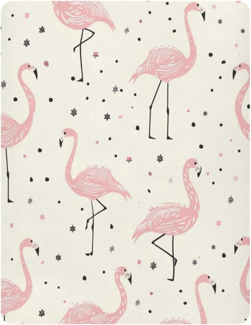 SUABO Summer Pink Flamingo Crib Sheets Stretchy Portable Sheets for Baby Toddler Breathable Soft Crib Mattress Sheet