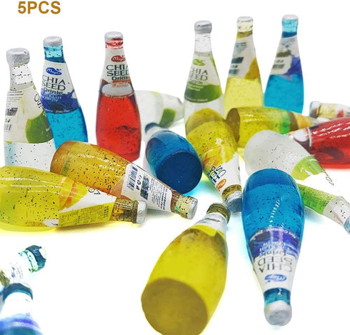 Dollhouse Kitchen Accessories Food, 1:12 Scale Miniature Beverage Bottles for Table Decoration (Five Drinks)