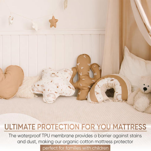 280 52 28 Deluxe Organic Cotton Percale Crib Mattress Protector Waterproof OCS Certified - Premium GSM Breathable Soft