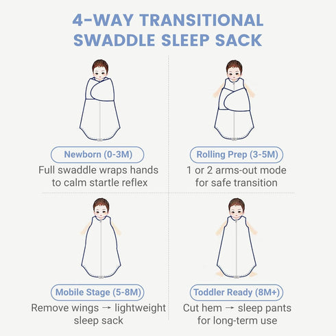 0-6 1.0 Transitional Swaddle Newborn Houdini Proof Baby Sleep Sack Months TOG