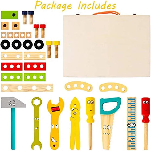 36-Piece Set 2 3 4 5 6 KIDWILL Tool Kit for Kids, Wooden Toddler Tools Includes Tool Box, Montessori Educational Stem