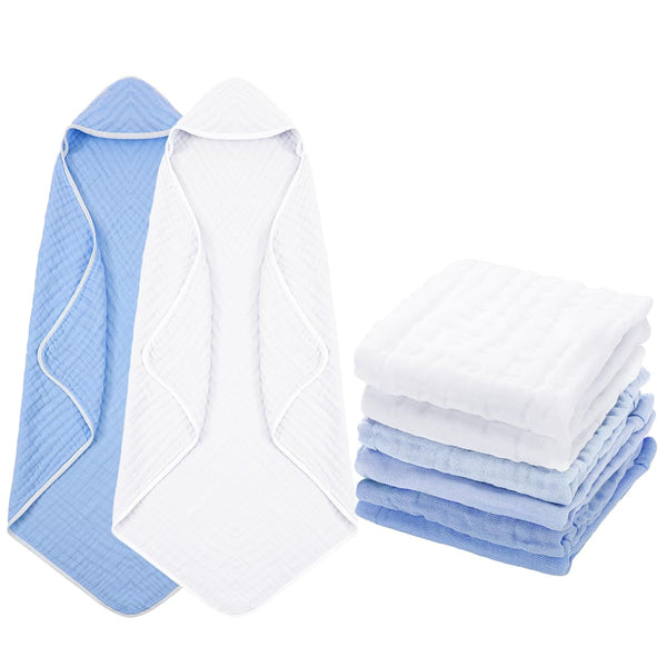 Peryiter 8 Pack Baby Bath Towels and Wash Cloth Set Muslin Hooded