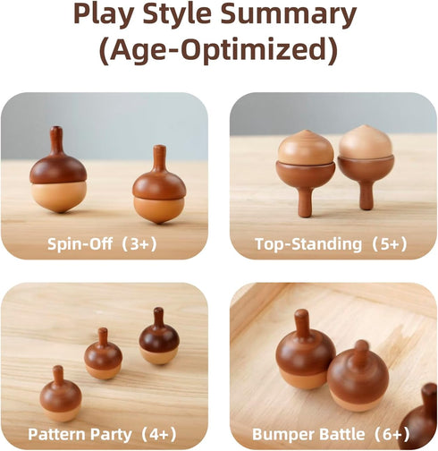 3 3+, Wooden Spinning Tops Montessori Toy | Pcs Handcrafted Tops for Kids Smooth & Safe, Gift-Ready | DadCarved