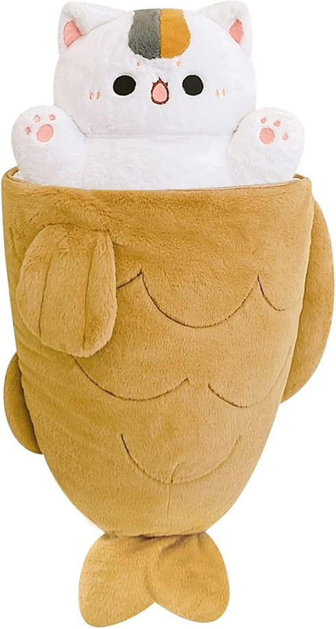 Ditucu 32 Inch Large Taiyaki Cat Plush Pillow, Cute Kitten Inside Fish 2 in 1 Stuffed Animals Toys