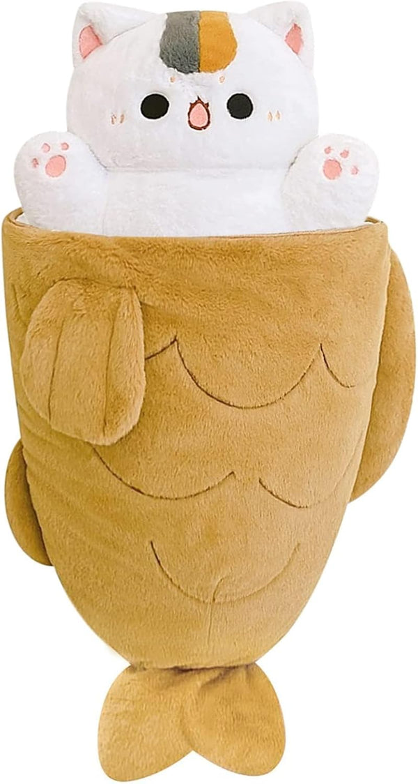 Ditucu 32 Inch Large Taiyaki Cat Plush Pillow, Cute Kitten Inside Fish 2 in 1 Stuffed Animals Toys