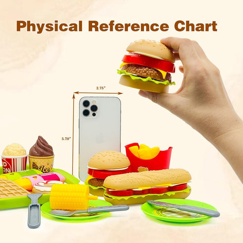 Taken All 26PCS Set 3 4 5+ Pretend Play Kitchen Food - Dessert Toys with Hamburger, Hot Dog, Fries, Drink & Tray