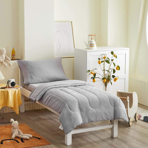 UOZZI 4 Set Set BEDDING Pieces Toddler Bedding Ultra Soft and Breathable Toddler Sheet - Includes Comforter, Flat