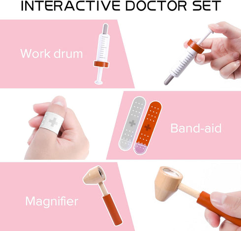 UMU Doctor Kit for Kids, Pretend Toy 14PCS Wooden Doctor Playset for Toddlers, Montessori Toys Dentist Kit for 3, 4 and 5 Year Old Boys and Girls