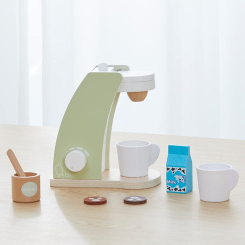 8 Teamson Kids - Little Chef Frankfurt Wooden Coffee Machine Play Kitchen Accessories - Green- pcs