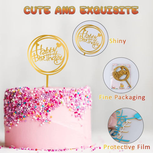 10-Pack Happy Birthday Cake Toppers, Gold Acrylic Cake Supplies, 4inchx6inch
