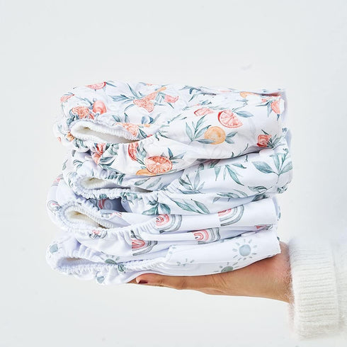 Happy Flute 9 Sets Girls(6-33 pounds,0-3 Bag+4Diapers 4Inserts HappyFlute Newborn Baby Cloth Pocket Diapers One Size