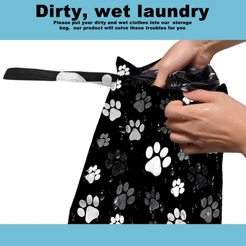 ZHAMEN 2Pcs 12x10 Inch, 6 Inch, Cat Wet Bag Cats Paw Waterproof Travel Laundry Bags, Hand Strap Washable Reusable Wet