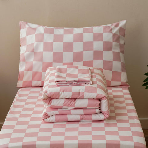 Set 4 Set Set KAREVER Grid Toddler Bedding Pink White Checkered Pieces Crib Bed Kids Pliad Comforter