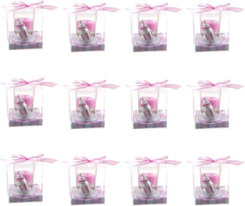 Set 12 Set Lunaura Baby Keepsake - of Girl Baby Bottle Glass Votive Candle Favors - Pink