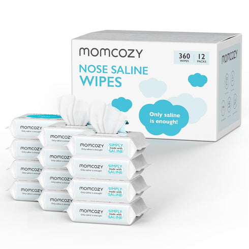 Momcozy Baby Wipes, 100% Biodegradable Saline Nose and Face Wipes, Unscented & Hypoallergenic, 360 Count (Packs of 12)