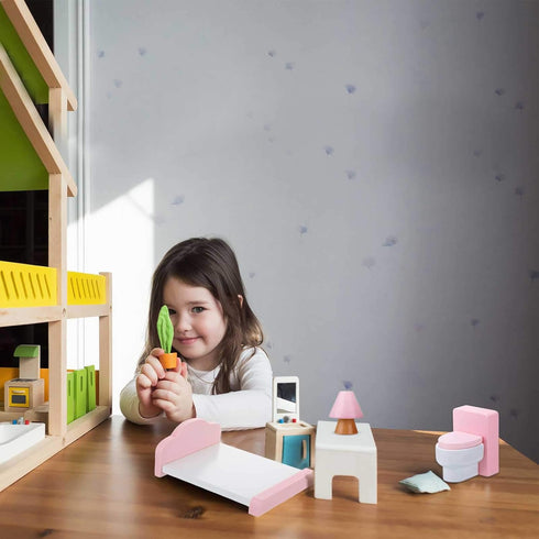 Sumind 30 Pcs Wooden Dollhouse Furniture Family Set - 8 Mini People Figures Dollhouse Accessories for Imaginative Play