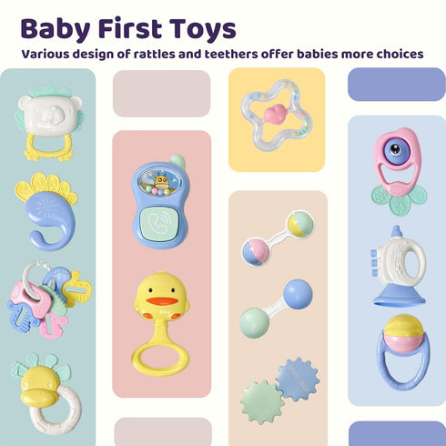 13PCS Baby Rattles 0-6 months, Baby Teething Toys with Storage Case, Infant Toys 0-3-6-12 Months, Baby Girl Toys, Best Newborn Present for Babies Boy Girl