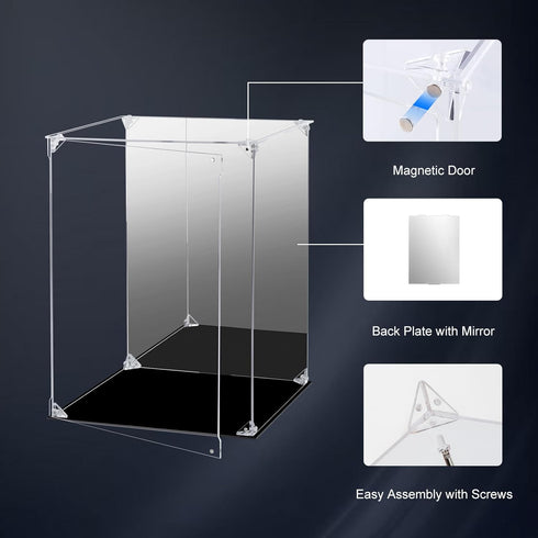 (10x10x15.7 inch; 25x25x40 cm) Acrylic Display Case for Collectibles Assemble Clear Acrylic Display Box with Mirrored