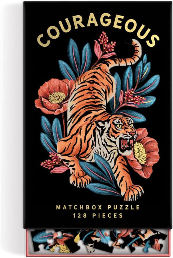 Galison Courageous 128 Piece Matchbox Puzzle – Bold Artwork of Raxenne Manniquiz, Giftable Foil Stamped Box