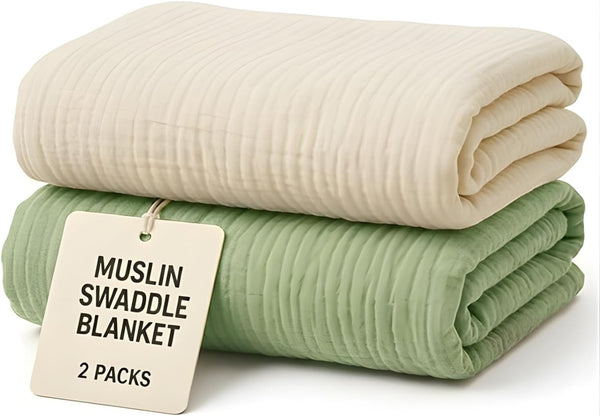 Muslin Swaddle Blankets Set of 2 Green & Beige Baby Boy Blanket