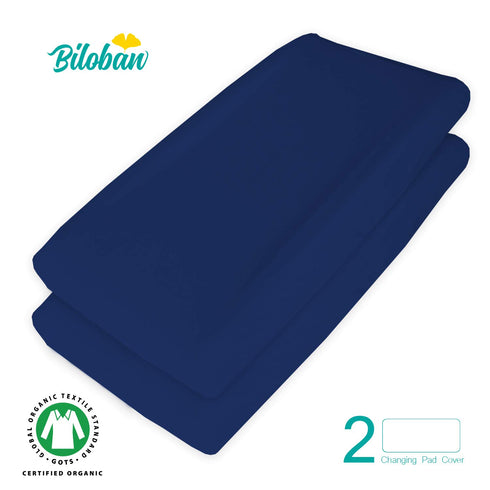 Changing Pad Cover Waterproof, 2 Pack Fitted Diaper Change Table Sheets for Baby Boys Girls, Navy