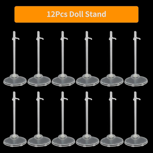 Zilphoba 12-Pack 8-12 Inch Adjustable Doll Stands for Dolls, Clear Plastic, Hobby Figure Display Stands