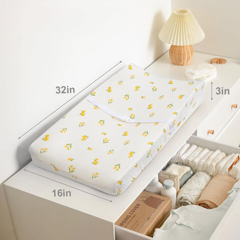2 Pack 100% Muslin Changing Pad Cover for Baby Girls Boys, Cotton Fitted Baby Diaper Changing Table, Soft