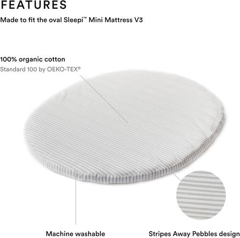 V3, V3-100% Stokke Sleepi Mini Fitted Sheet by Pehr Stripes Away Pebbles - Compatible with Sleepi Mini Mattress Cotton