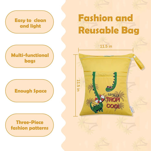 3pcs 3L-ZM25A ALVA ALVABABY Cloth Diaper Wet Dry Bags Waterproof Reusable with Two Zippered Pockets Travel Beach Pool